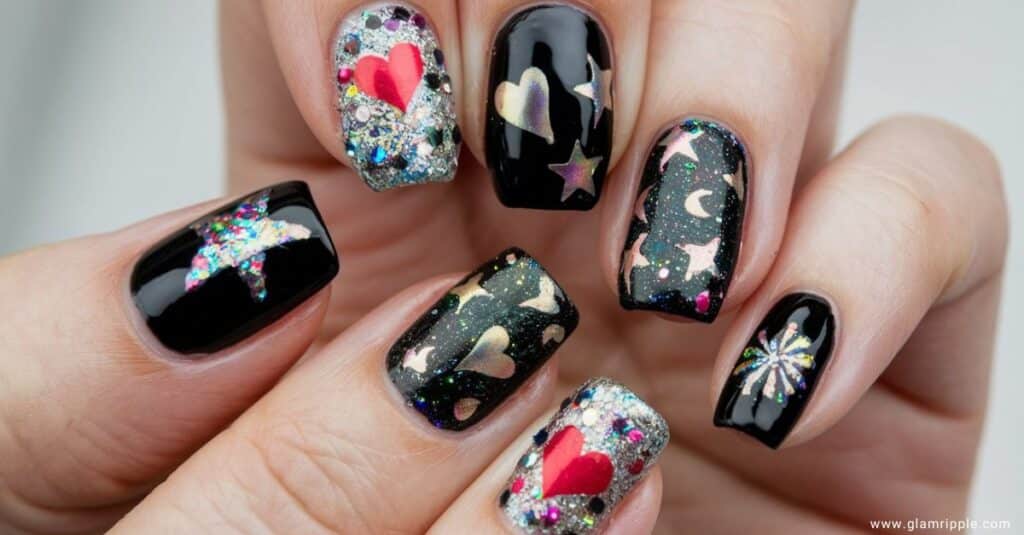 31 Glamorous Glitter Black Nail Designs for a Shimmering Look