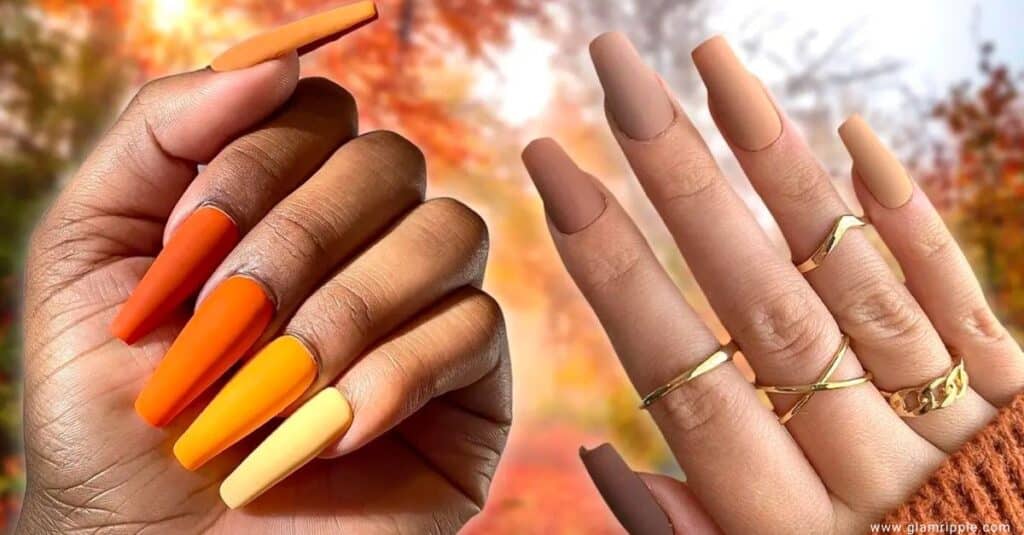 Chocolate and Gold Autumn Nails