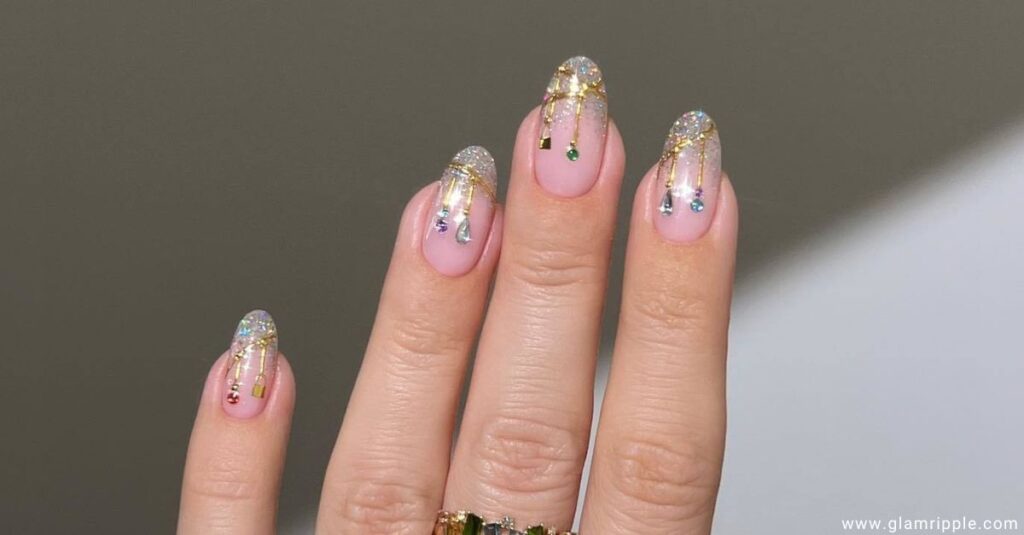 Elegant Holiday French Tips with Gold Foil