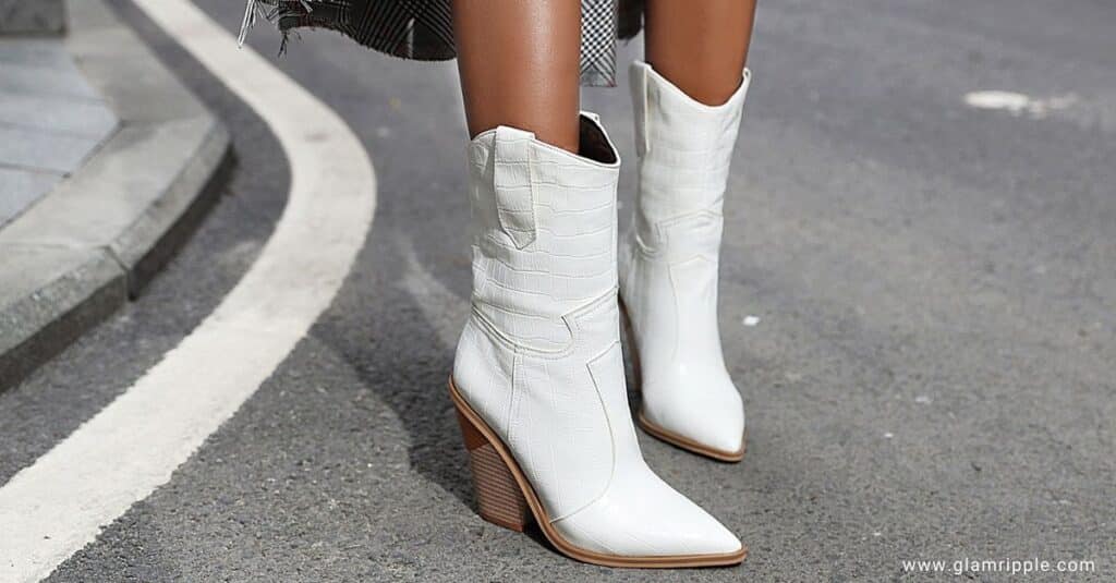 White Eyelet Mini Dress with Taupe or Beige Cowgirl Boots