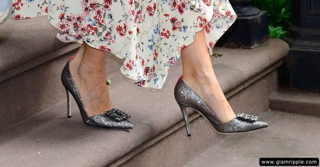 Elegant Silver Shoes with a Burgundy Dress