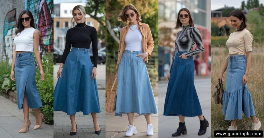 Denim Skirt with Heels for an Evening Look